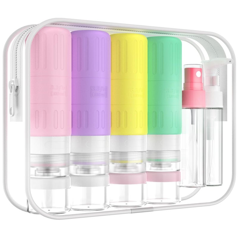 GLAMFIELDS Travel Bottles for Toiletries,TSA Approved 3.3oz Size LeakProof Silicone Toiletry Containers for Shampoo, Conditioner,Easy to Squeeze，Portable Travel Essentials for Lotion(18 Pack) Macaron - Image 1